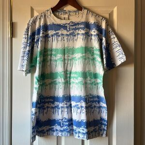 Vintage 80s Florida All Over Print T-Shirt Palm Trees Ocean Vibes | Size Large